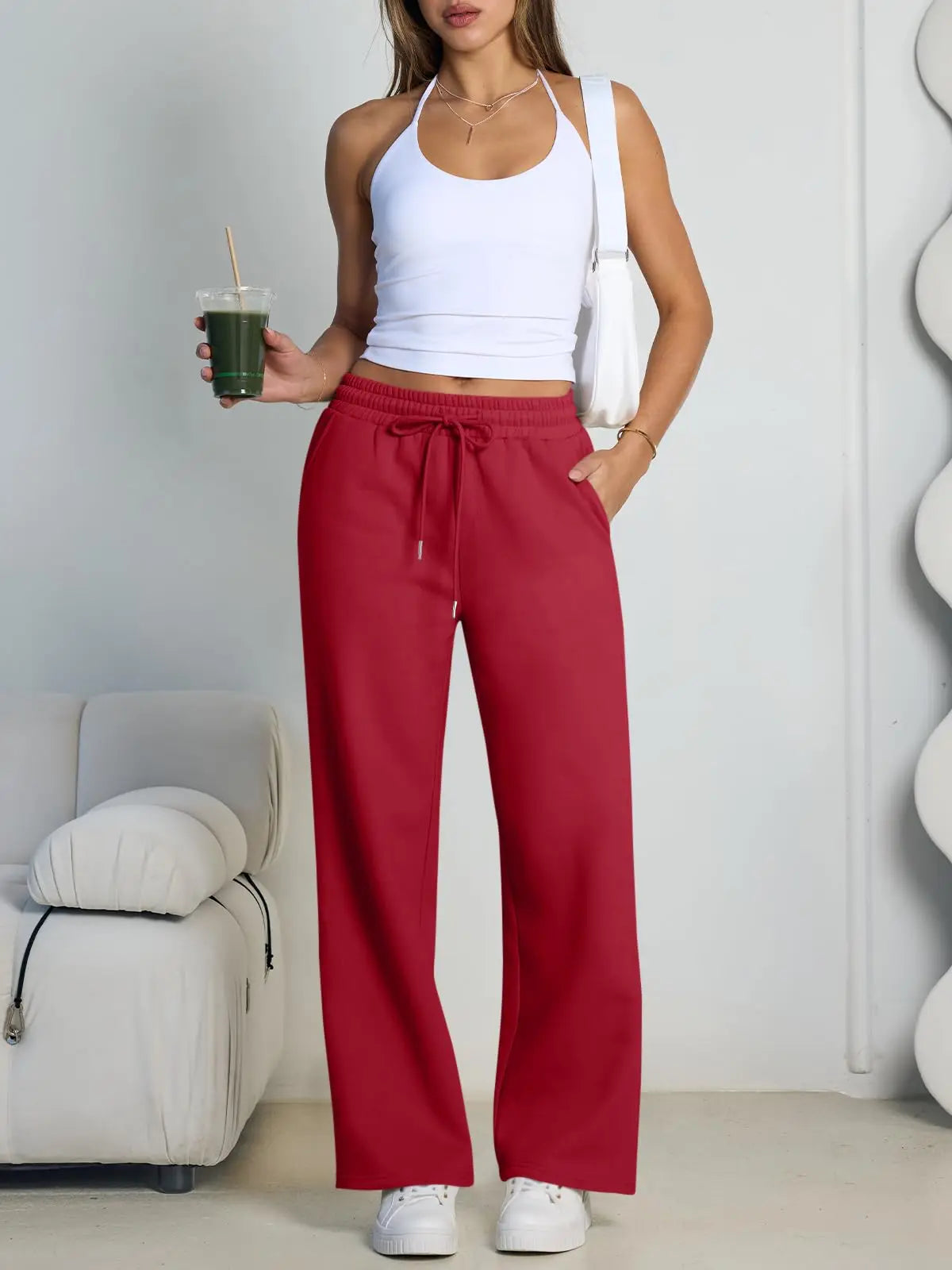 Women's Wide Leg Sweatpants Loose Streetwear Baggy Oversize Gray Sports Pants Drawstring Casual Joggers Trousers