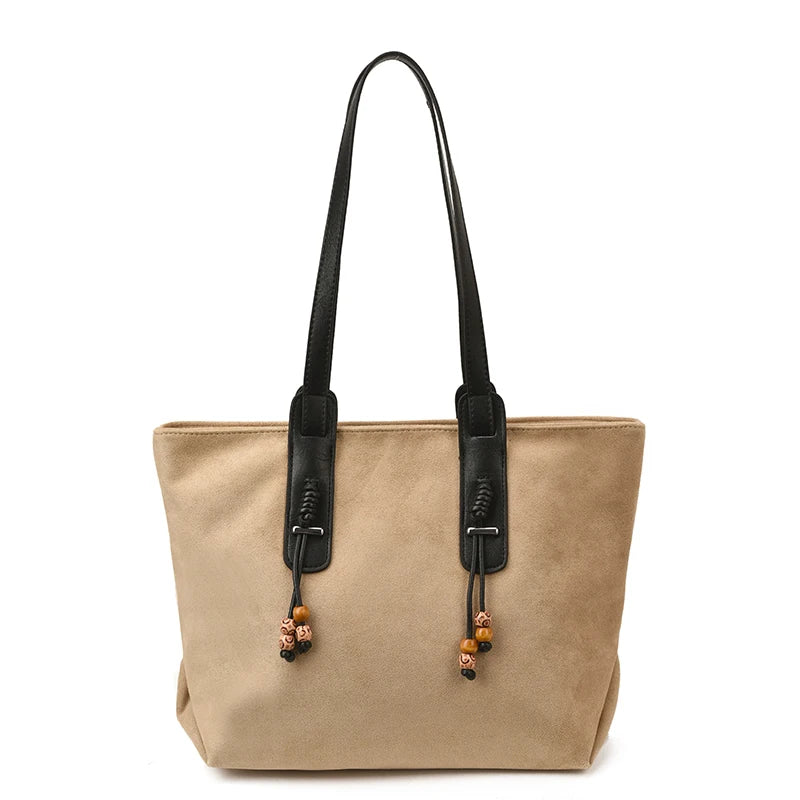 Women's Soft Faux Leather Tote Shoulder Bag with Zipper Closure