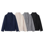 Women's High-Neck Double-Breasted Jacket with Pockets
