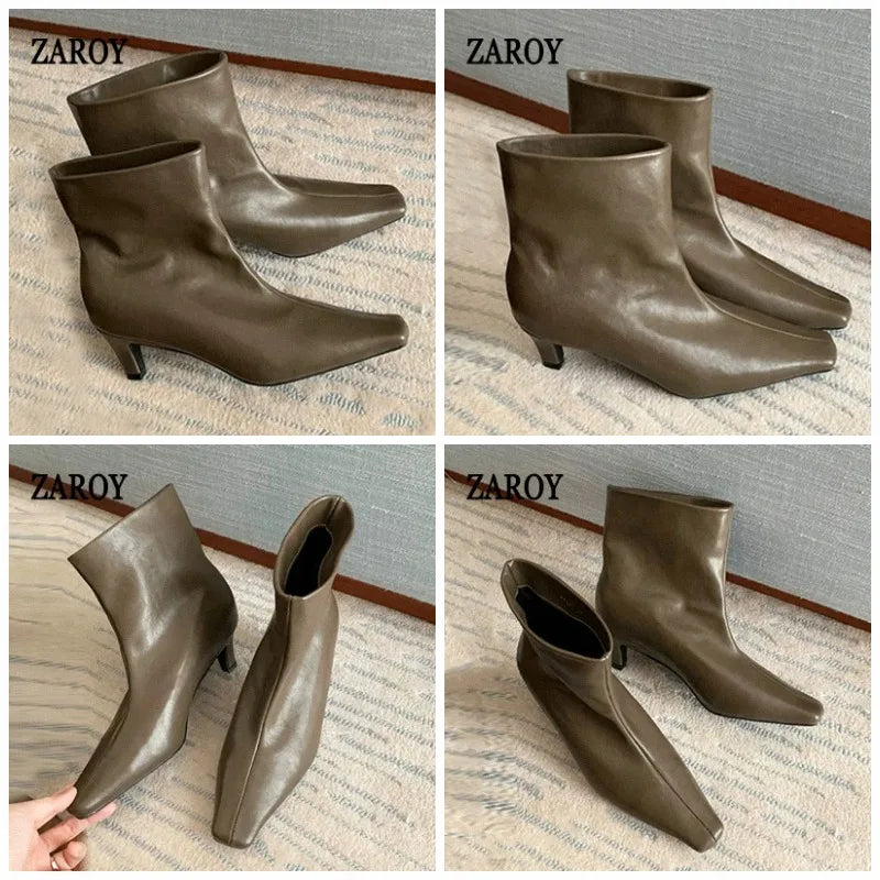 Women's Minimalist Square-Toe Slip-On Ankle Boots