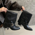 Women's Western Buckle Ankle Boots with Block Heels