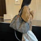 Women's Faux Leather Shoulder Bag with Zipper Closure