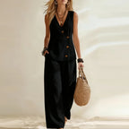 2026 Women's Casual Pants Suits Outfits Two-Piece Wide Leg Pants Vest Tops Summer Elegant Office