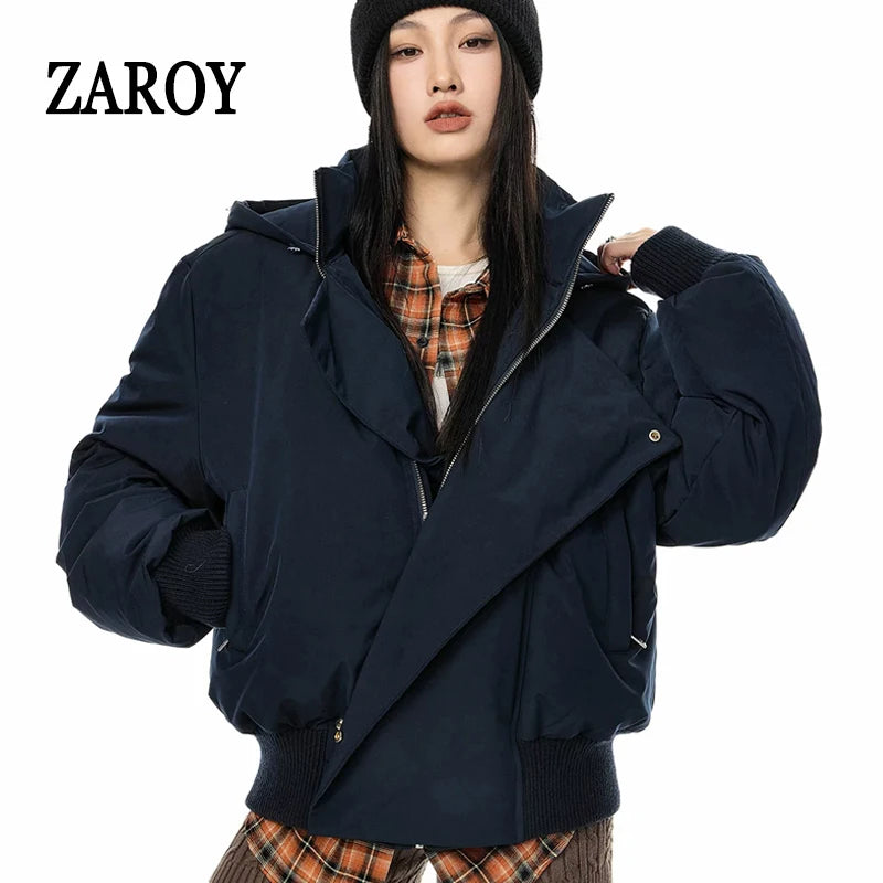 Women's Hooded Winter Bomber Jacket with Faux Fur Trim