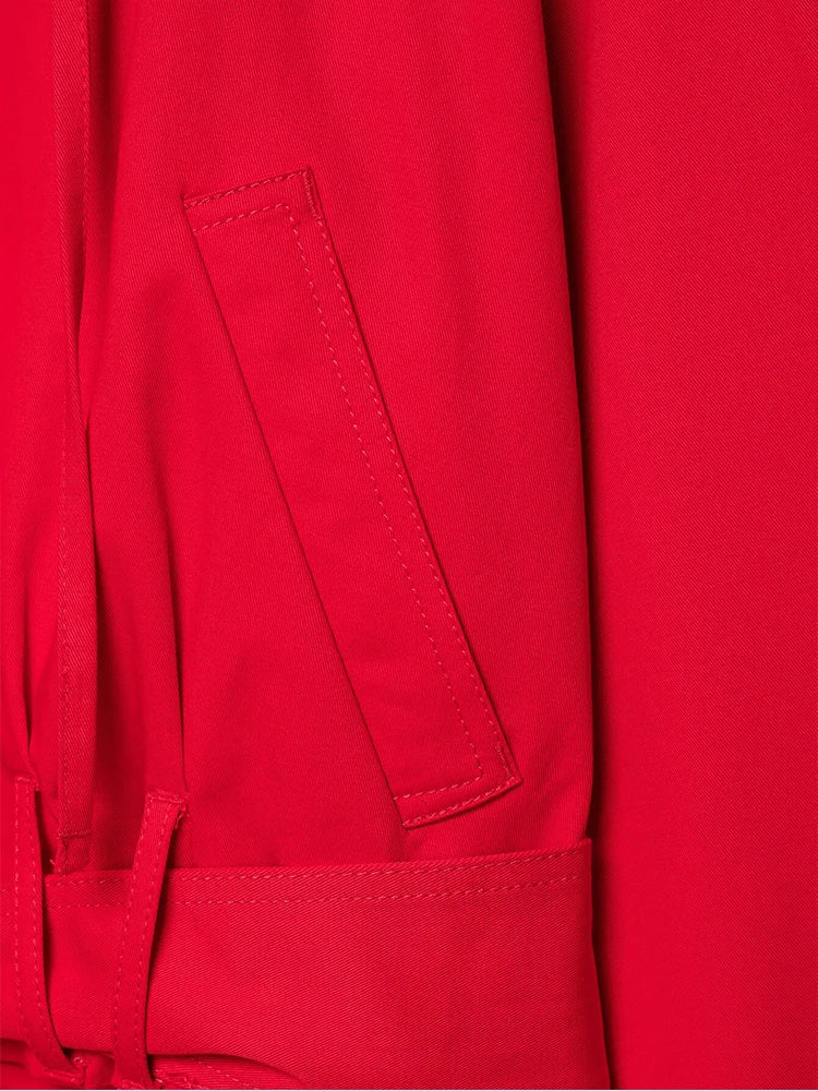 Women Trendy Red Turtleneck Jacket High Street 2026 Spring Fashion Elegant Belt Short Coat Female Chic Outwear