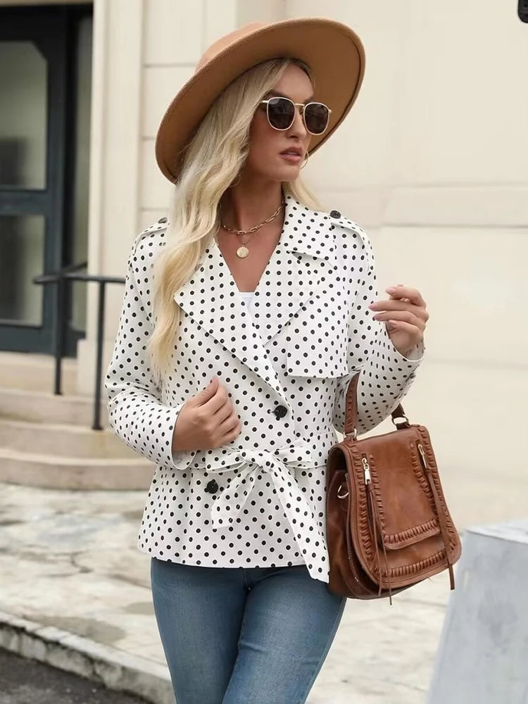 Women’s Polka Dot Double-Breasted Trench Coat