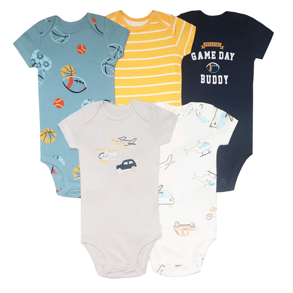 Baby Cotton Short-Sleeve Bodysuits, 5-Pack, 6–24 Months