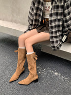 Women's Faux Suede Knee-High Boots with Buckle Detail