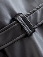 Women's Jacket Vintage Faux Leather Belted Turn-Down Lapel Full-Zip Full-Sleeve Short Motorcycle Coat