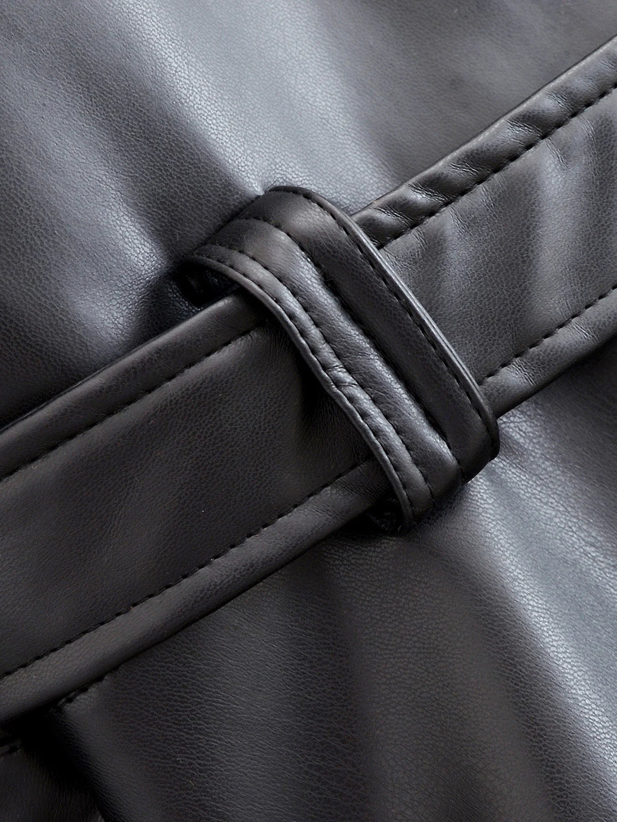 Women's Jacket Vintage Faux Leather Belted Turn-Down Lapel Full-Zip Full-Sleeve Short Motorcycle Coat