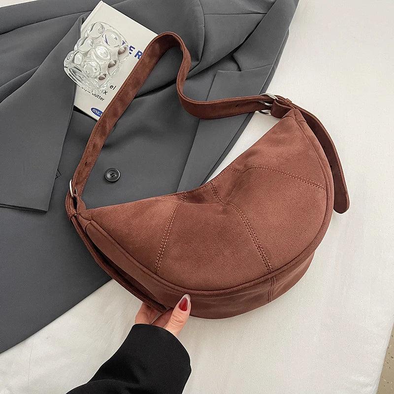 Crescent Large Shoulder Bags Zipper Soft Matte Women Nubuck Leather Crossbody