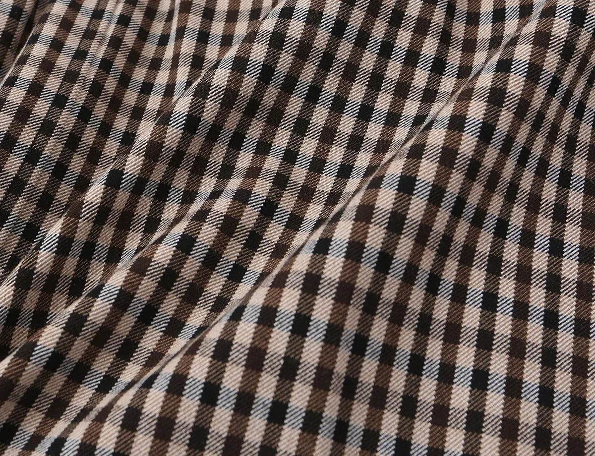 Women's Plaid Trench Coat Single-Button Casual Fashion Autumn Outwear
