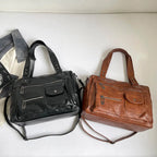 Women's Vintage PU Leather Tote Bag - Top Handle, Large Capacity, Crossbody