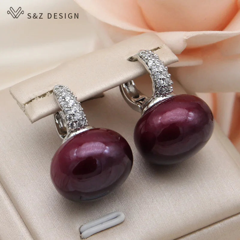 Women's Simulated Pearl Drop Earrings with Cubic Zirconia