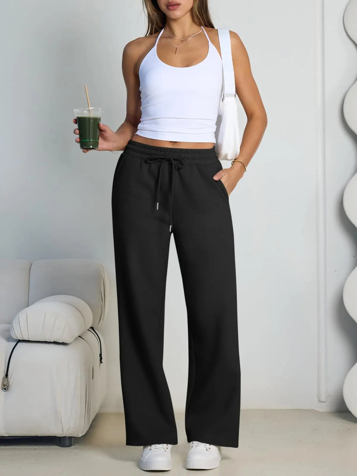 Women's Wide Leg Sweatpants Loose Streetwear Baggy Oversize Gray Sports Pants Drawstring Casual Joggers Trousers