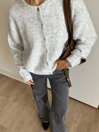 Women's Cardigan Slim-Fit Single-Breasted O-Neck Button Wool-Cotton-Acrylic Blend Full-Sleeve Autumn Winter Sweater