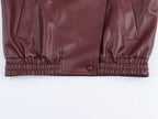 Women's Jacket Pebble Faux Leather Full-Sleeve Moto-Style Zipper Casual Coat