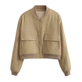 Women Fashion Solid Bomber Jackets Coat With Pockets V-Neck Single Breasted Long Sleeves