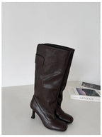 Women's Square Toe Knee-High Boots with Slim Heels