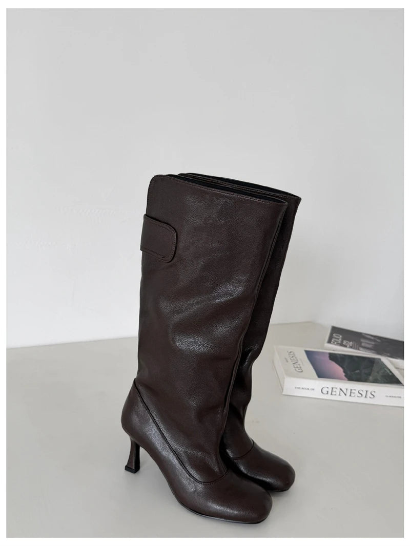 Women's Square Toe Knee-High Boots with Slim Heels