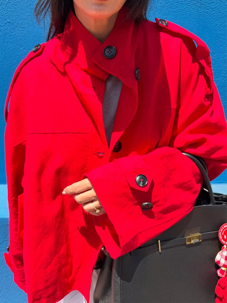 Women’s Stand Collar Single-Breasted Trench Jacket