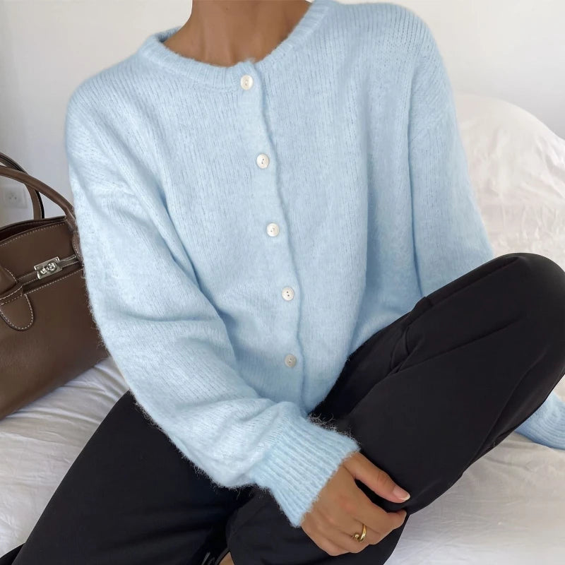 Women's Soft and Sticky Cardigan 2026 New Series Round Neck Front Button Design Sweater Suitable for Outdoor Wear