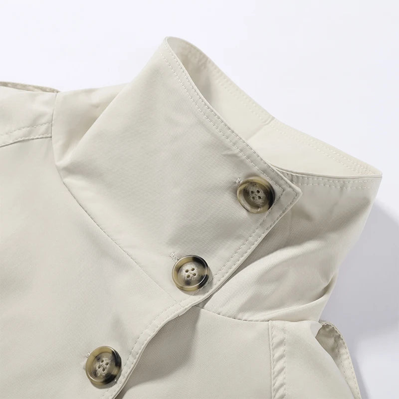 Women's Jacket Solid Lace-Up Double-Breasted Turn-Down Collar Full-Sleeve High-Waist Short Streetwear Coat