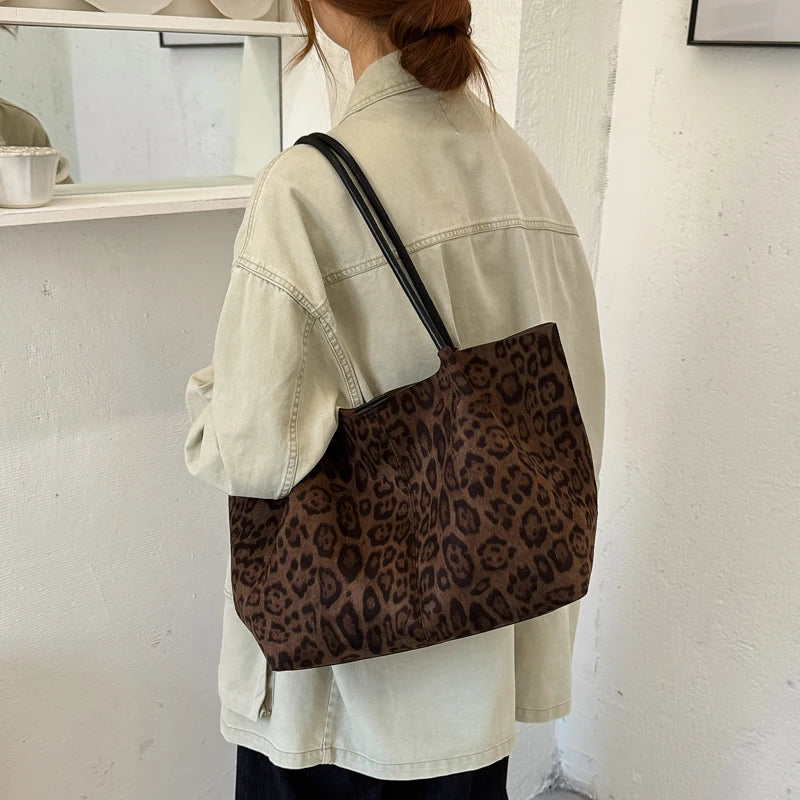 Women's Leopard Print Faux Leather Tote Shoulder Bag