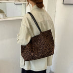 Women's Leopard Print Faux Leather Tote Shoulder Bag