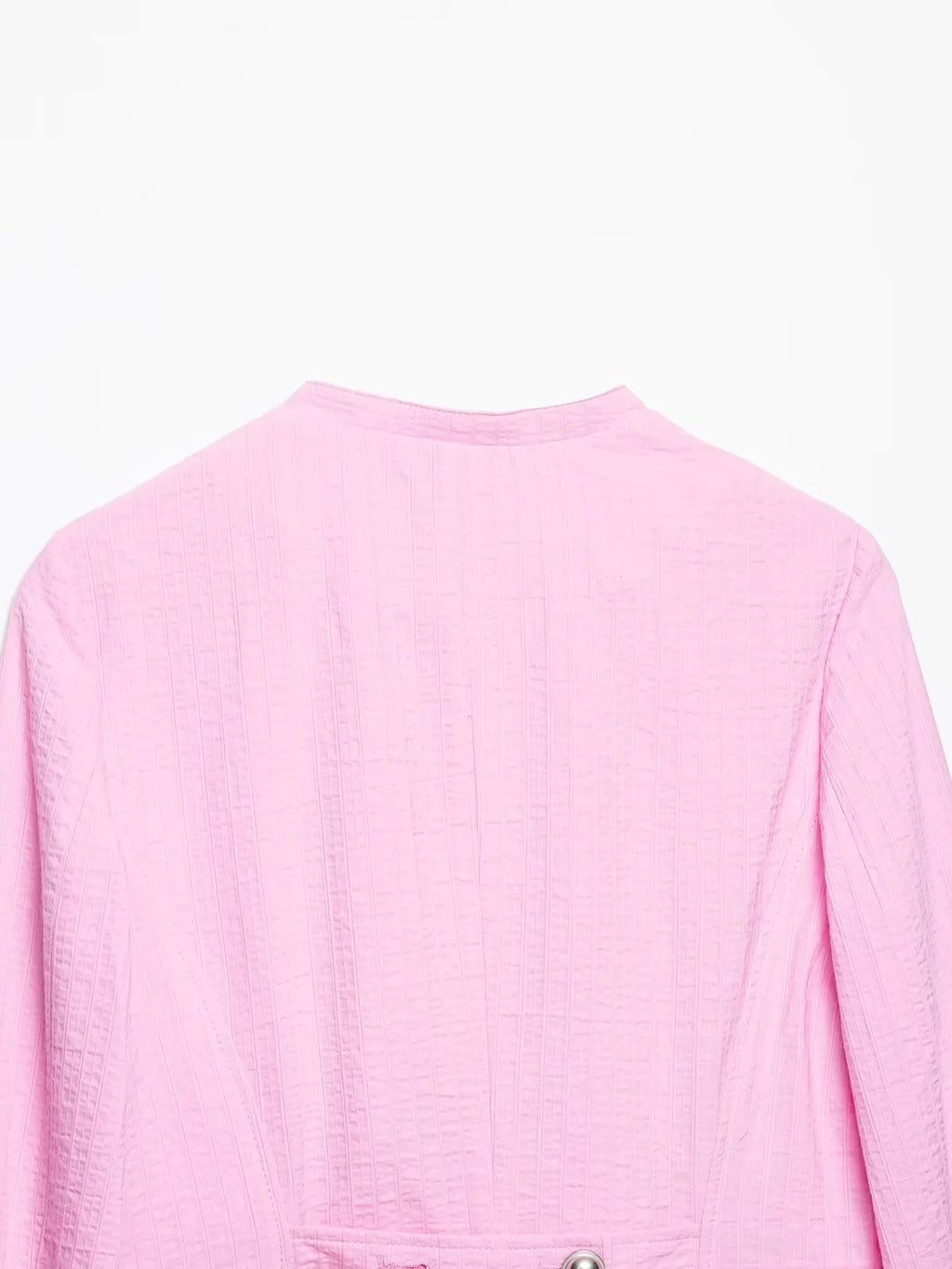 Women's Blazer Pink Solid Single-Breasted O-Neck Full-Sleeve Straight-Cut Pocket Casual Jacket