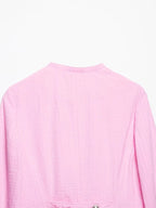 Women's Blazer Pink Solid Single-Breasted O-Neck Full-Sleeve Straight-Cut Pocket Casual Jacket