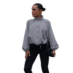 Women's Jacket Plaid Turtleneck Single-Breasted Button Full-Sleeve Loose Demi-Season Bomber Coat