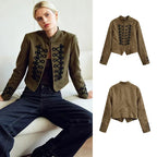 Women's Retro Military Cropped Jacket – Elegant Slim Fit