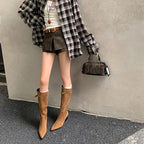 Women's Faux Suede Knee-High Boots with Buckle Detail