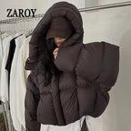Women's Cropped Hooded Puffer Jacket with Pockets