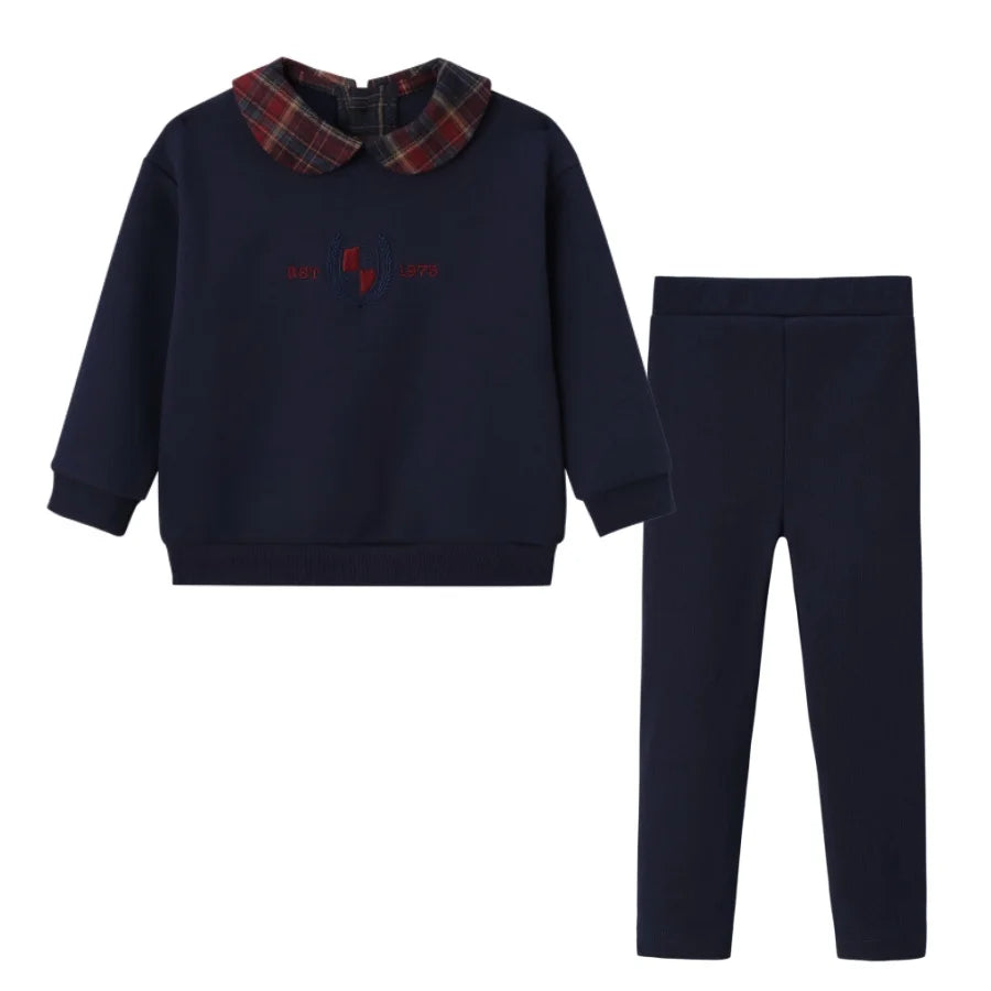Vestido Varsity de Denim Azul Marinho para Crianças com Bordado