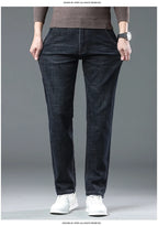 New High Quality Jeans Men's Business Casual Straight Denim Pants Stretch Fashion Classic Work Trousers Blue Black Male