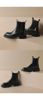 Arden Furtado Women's Calfskin Leather Chelsea Ankle Boots – Round Toe Square Heel