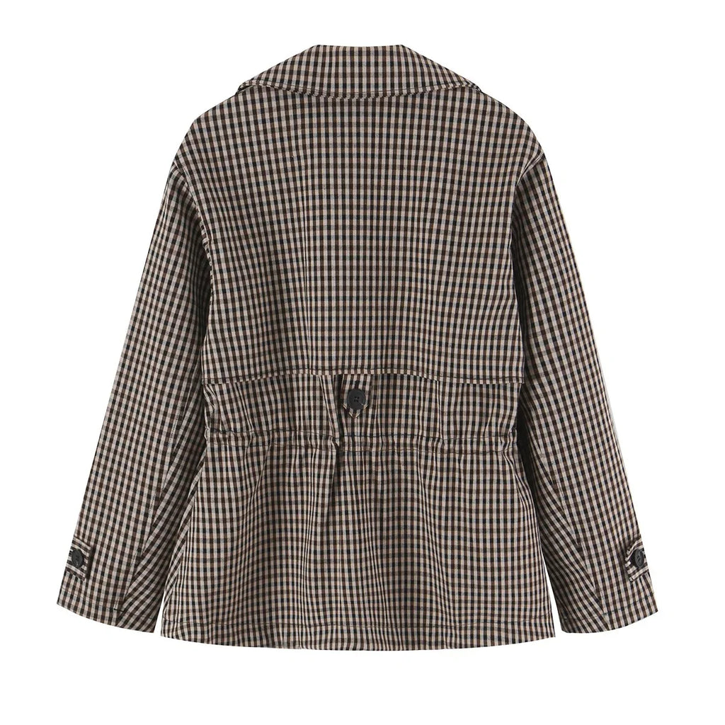 Women's Plaid Trench Coat Single-Button Casual Fashion Autumn Outwear