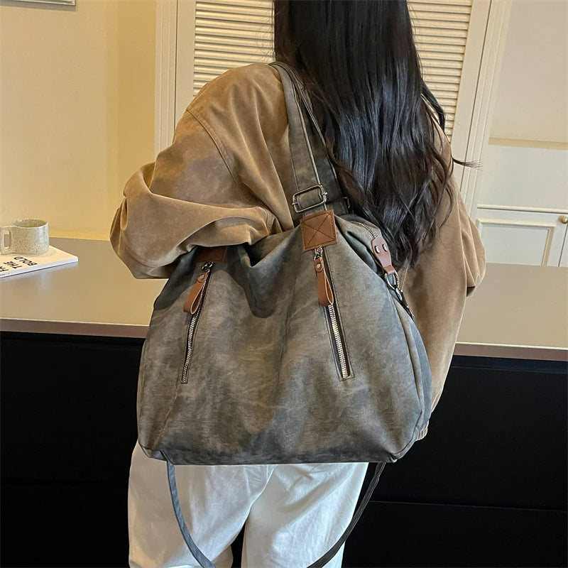 Women's Faux Leather Shoulder Bag with Zipper Closure