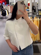 Casual Women Turtleneck Blazer Simple and Comfortable Half Sleeve Solid Color Texture Elegance High Street Coat