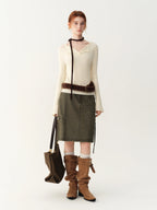 Women's Skirt Viscose Broadcloth Straight Cargo-Style Pockets High-Rise Empire Waist Knee-Length Casual Winter