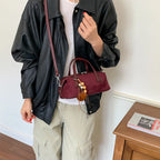 Women's Small Boston-Style PU Crossbody Bag with Zipper