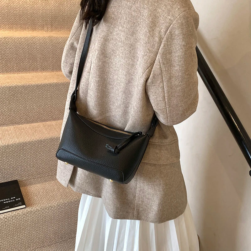 Leather Bucket Bag Small Cross Body Bags Women Zip Elegant Handbags and Purses