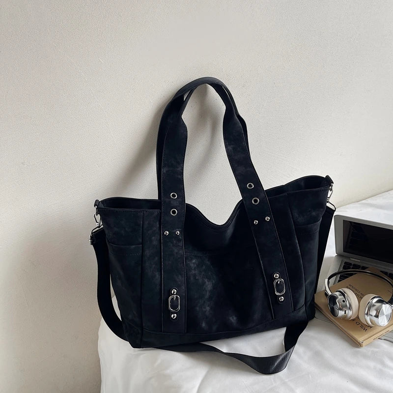 Women's Large Capacity PU Leather Crossbody Bag – Casual Punk Style Shoulder Handbag