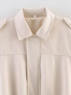 Women's Suede Textured Bomber Jacket Long Sleeve Lapel Collar Loose Coats Casual Outerwear
