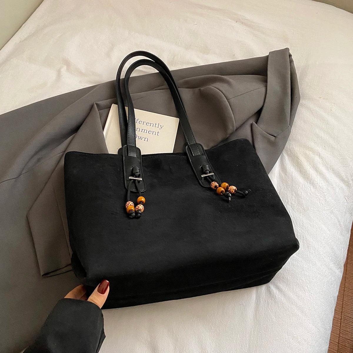 Women's Soft Faux Leather Tote Shoulder Bag with Zipper Closure