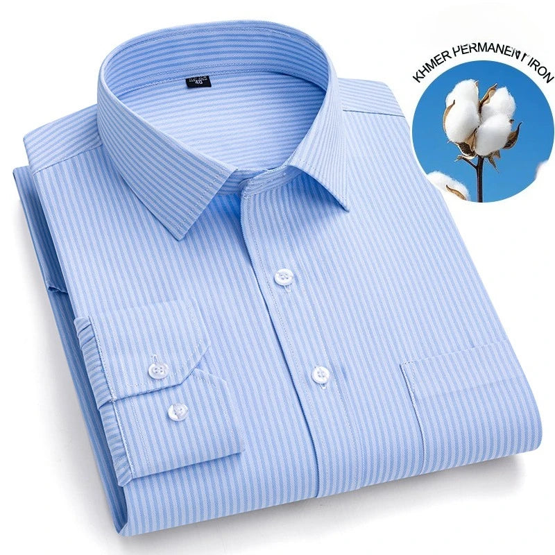 New in shirt long-sleeve shirts for men slim fit formal plian shirt single pocket office clothes soft plaid cotton designer tops