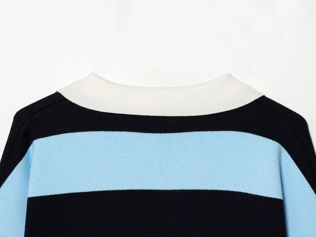 Women's Striped Polo Sweater Casual Long Sleeve Loose Pullover