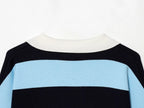 Women's Striped Polo Sweater Casual Long Sleeve Loose Pullover